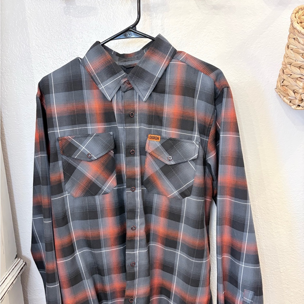 DIXXON Men's Gray and Orange Plaid Button-Down Shirt